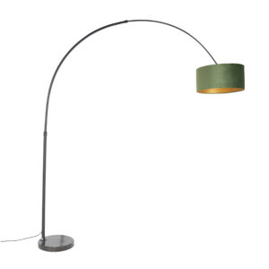 Arc lamp black velvet shade green with gold 50 cm - XXL