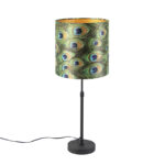 Table lamp black with velor shade peacock with gold 25 cm - Parte